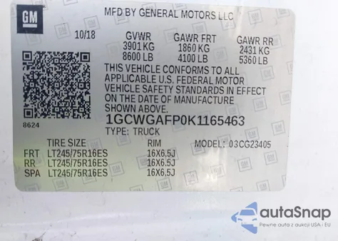 2019 Chevrolet Express 2500 Work Van из США, поврежденный, VIN 1GCWGAFP0K1165463